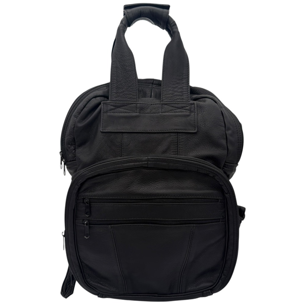 Black Genuine Leather Backpack Organizer Multi Pocket Made in Mexico